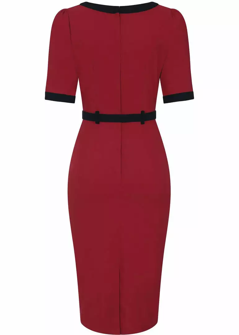 New In Collectif Sadie 50's Pencil Dress Red 5 New In Collectif Sadie 50's Pencil Dress Red