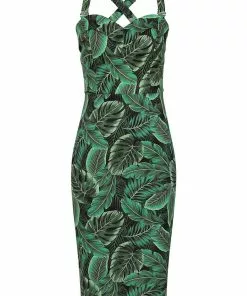 New In Collectif Kiana Tropics 50's Pencil Dress Green