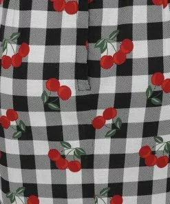 Collectif Kiana Gingham Cherries 50's Pencil Dress Black