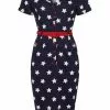 Collectif Caterina Stars 50's Pencil Dress Navy New In