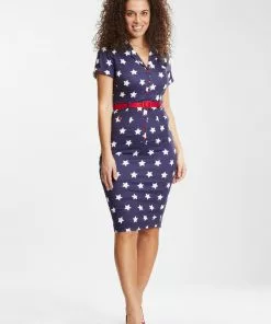 Collectif Caterina Stars 50's Pencil Dress Navy New In 13 Collectif Caterina Stars 50's Pencil Dress Navy New In