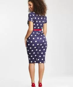 Collectif Caterina Stars 50's Pencil Dress Navy New In 14 Collectif Caterina Stars 50's Pencil Dress Navy New In