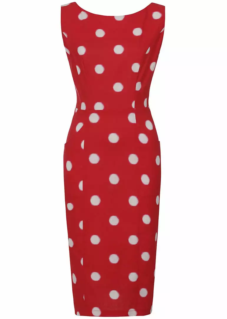 Collectif Hepburn Painted Polka 50's Pencil Dress Red 4 Collectif Hepburn Painted Polka 50's Pencil Dress Red