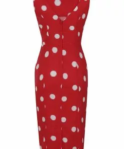 Collectif Hepburn Painted Polka 50's Pencil Dress Red 10 Collectif Hepburn Painted Polka 50's Pencil Dress Red