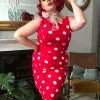 Collectif Hepburn Painted Polka 50's Pencil Dress Red 1 Collectif Hepburn Painted Polka 50's Pencil Dress Red
