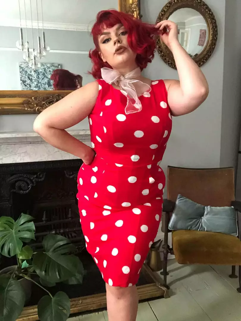 Collectif Hepburn Painted Polka 50's Pencil Dress Red 3 Collectif Hepburn Painted Polka 50's Pencil Dress Red