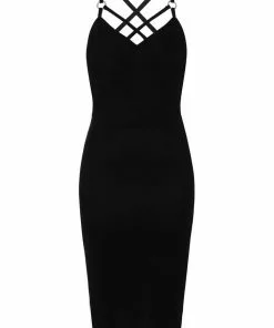 Collectif Dorcas Velvet 80's Pencil Dress Black