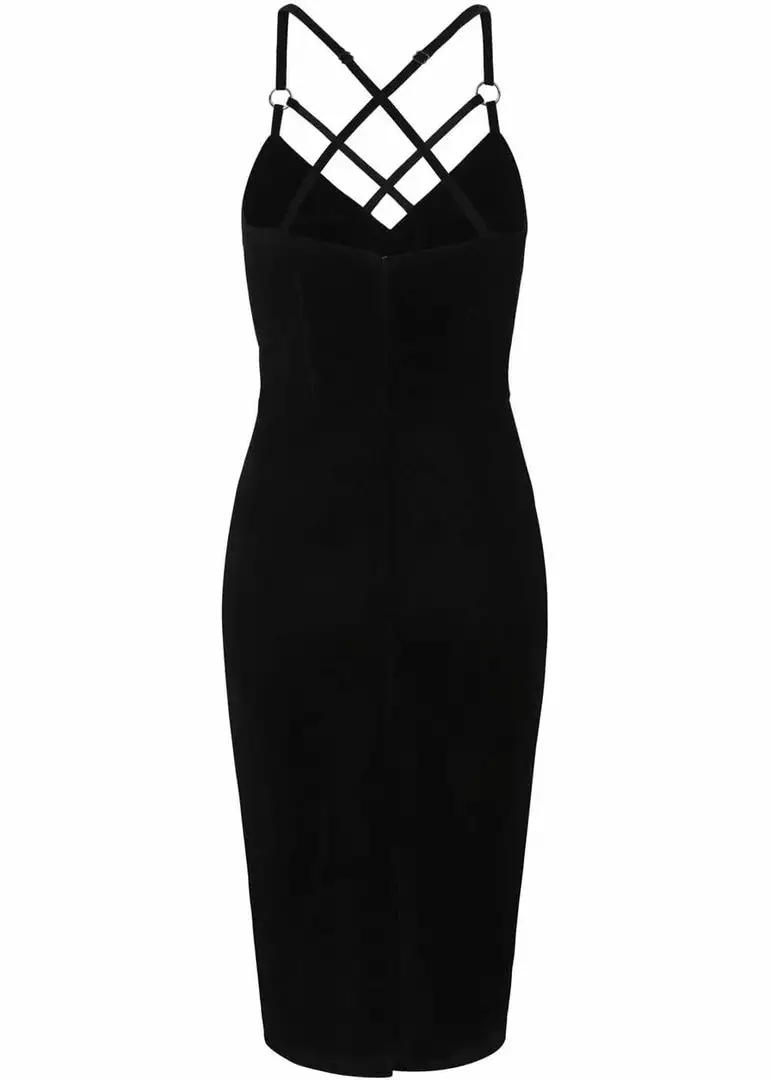 Collectif Dorcas Velvet 80's Pencil Dress Black 6 Collectif Dorcas Velvet 80's Pencil Dress Black