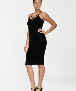 Collectif Dorcas Velvet 80's Pencil Dress Black 14 Collectif Dorcas Velvet 80's Pencil Dress Black