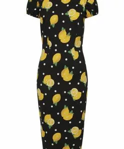 New In Collectif Demira Polka Lemon 50's Pencil Dress Black