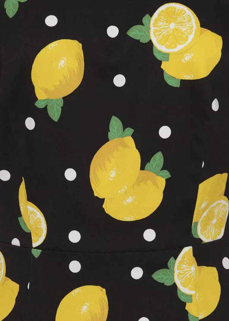 New In Collectif Demira Polka Lemon 50's Pencil Dress Black 8 New In Collectif Demira Polka Lemon 50's Pencil Dress Black