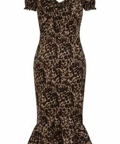 Collectif Sasha Leopard Fishtail 50's Pencil Dress Multi New In 8 Collectif Sasha Leopard Fishtail 50's Pencil Dress Multi New In