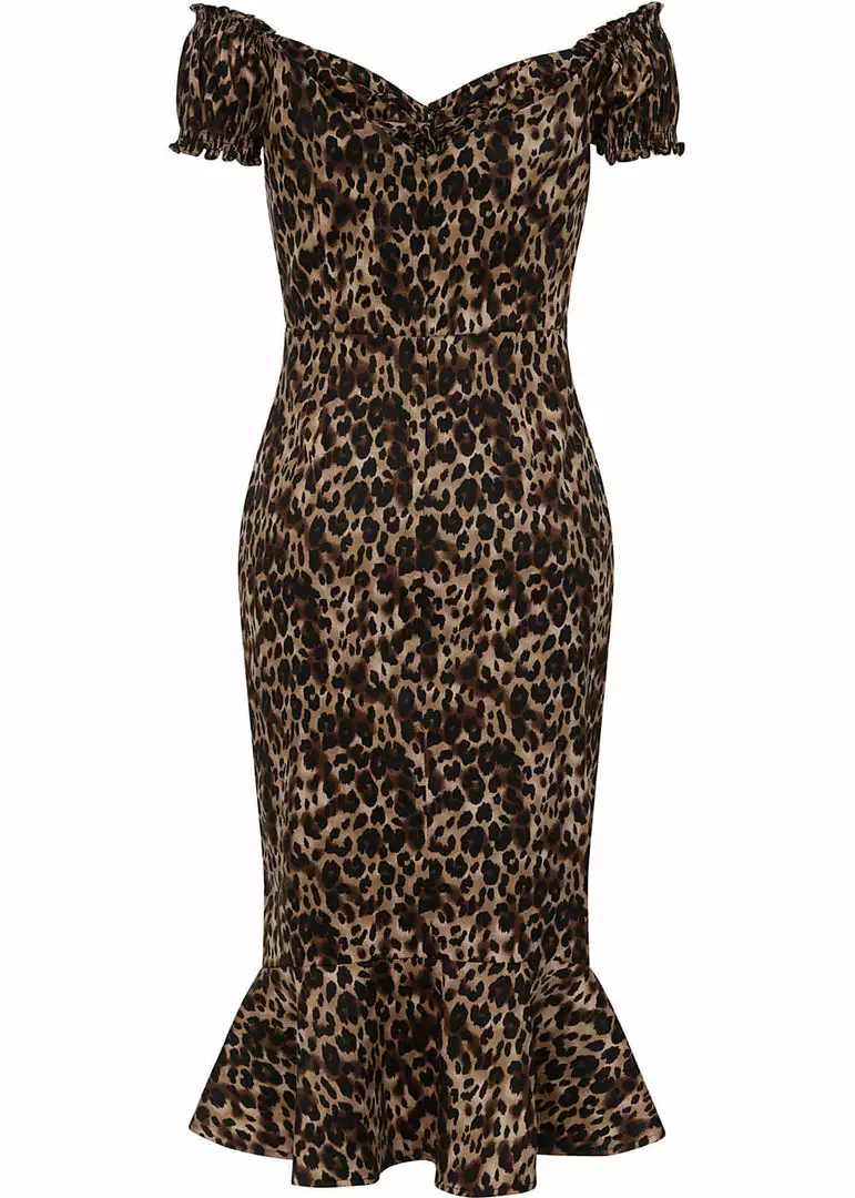 Collectif Sasha Leopard Fishtail 50's Pencil Dress Multi New In 5 Collectif Sasha Leopard Fishtail 50's Pencil Dress Multi New In