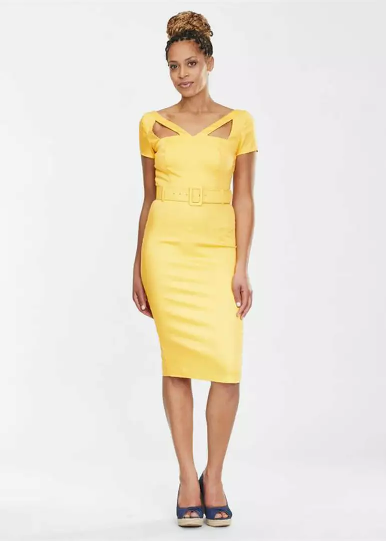 Collectif Clodia 60's Pencil Dress Yellow 4 Collectif Clodia 60's Pencil Dress Yellow