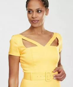 Collectif Clodia 60's Pencil Dress Yellow