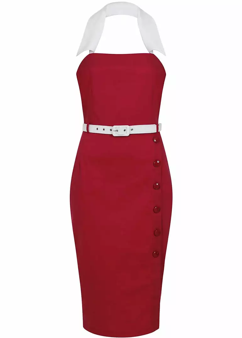 Collectif Dorabella 50's Pencil Dress Red 3 Collectif Dorabella 50's Pencil Dress Red