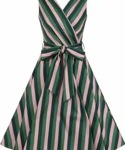 Collectif Patricia Palm Stripe 50's Swing Dress Pink