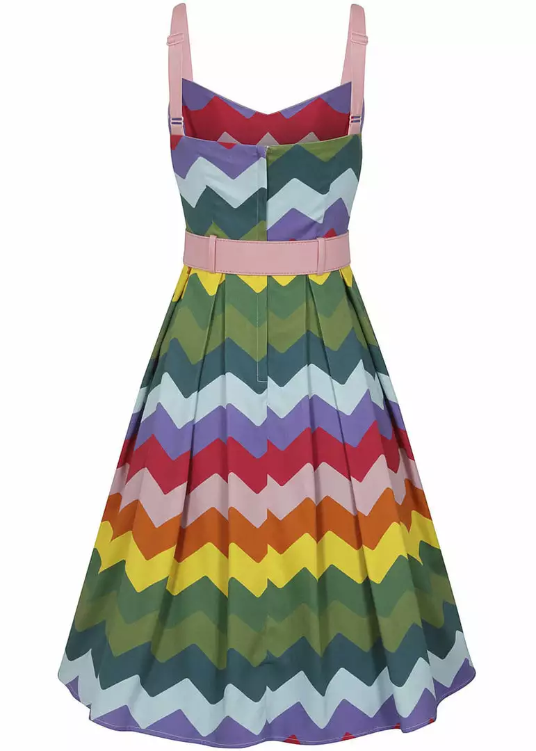 Collectif Dorothy Rainbow Chevron 50's Swing Dress Multi 6 Collectif Dorothy Rainbow Chevron 50's Swing Dress Multi