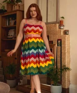 Collectif Dorothy Rainbow Chevron 50's Swing Dress Multi 13 Collectif Dorothy Rainbow Chevron 50's Swing Dress Multi