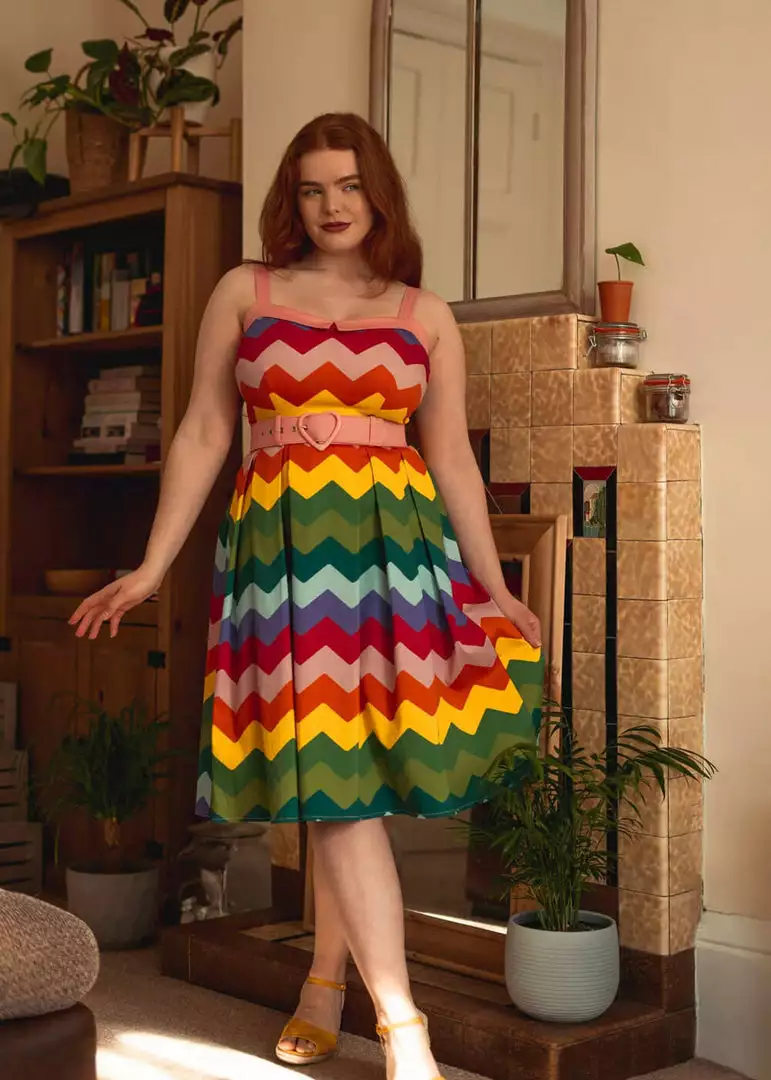 Collectif Dorothy Rainbow Chevron 50's Swing Dress Multi 8 Collectif Dorothy Rainbow Chevron 50's Swing Dress Multi