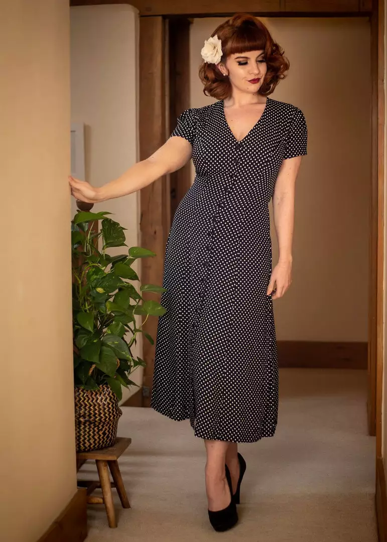 Collectif Riley Mini Polka 40's Swing Dress Navy 3 Collectif Riley Mini Polka 40's Swing Dress Navy