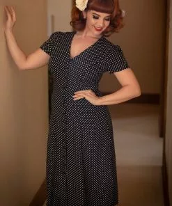 Collectif Riley Mini Polka 40's Swing Dress Navy 13 Collectif Riley Mini Polka 40's Swing Dress Navy