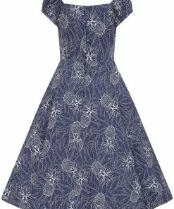 New In Collectif Dolores Pineapple Palm 50's Swing Dress Navy 11 New In Collectif Dolores Pineapple Palm 50's Swing Dress Navy