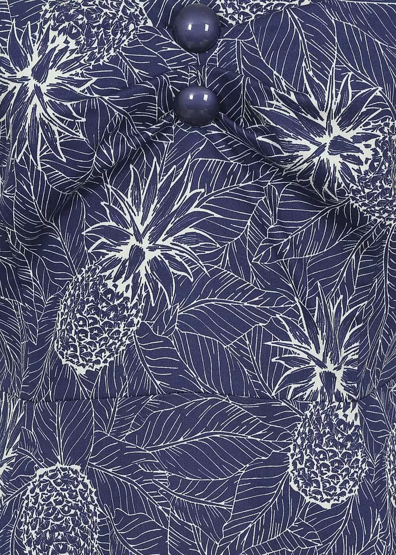 New In Collectif Dolores Pineapple Palm 50's Swing Dress Navy 7 New In Collectif Dolores Pineapple Palm 50's Swing Dress Navy