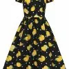New In Collectif Demira Polka Lemon 50's Swing Dress Black