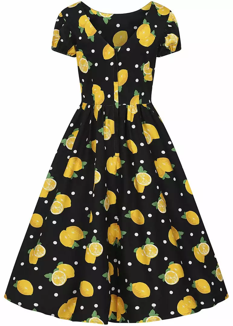 New In Collectif Demira Polka Lemon 50's Swing Dress Black 6 New In Collectif Demira Polka Lemon 50's Swing Dress Black