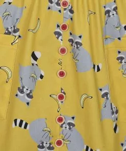 New In Collectif Kimberly Ravenous Raccoons 60's Swing Dress Yellow
