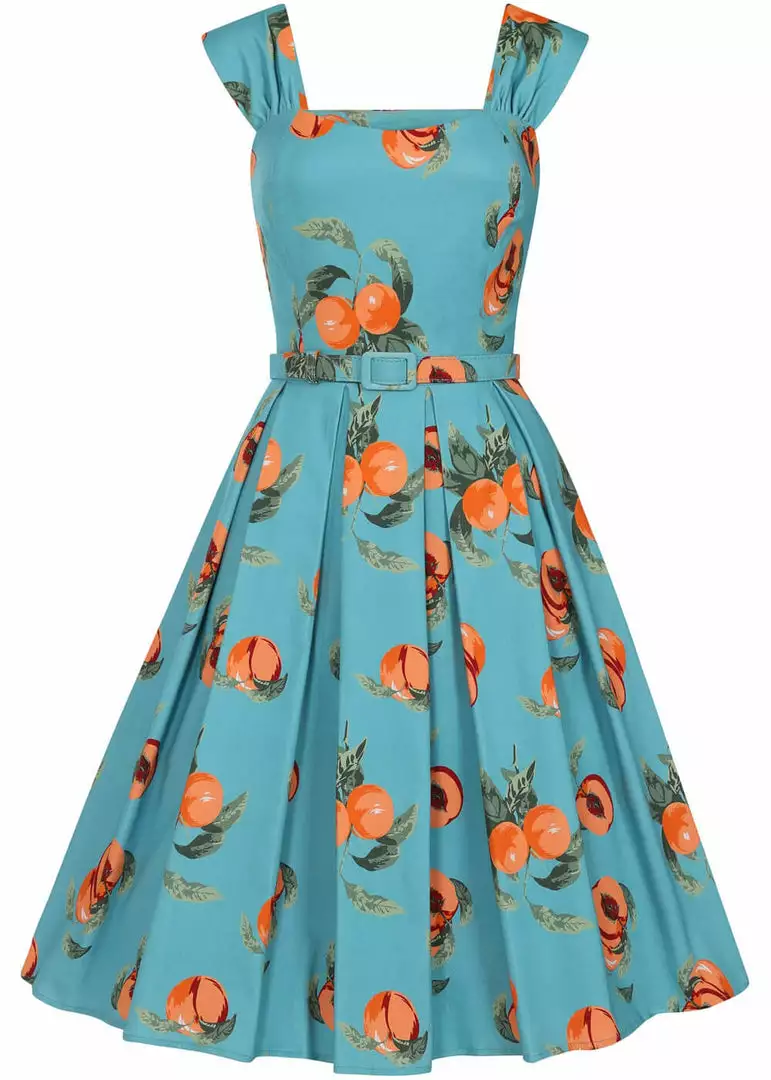 Collectif Jill Vintage Peaches 50's Swing Dress Blue 3 Collectif Jill Vintage Peaches 50's Swing Dress Blue