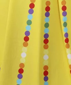New In Collectif Jill Rainbow Polka Stripe 50's Swing Dress Yellow