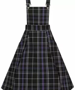 Collectif Kayden Nancy Check Overalls 60's Swing Dress Black