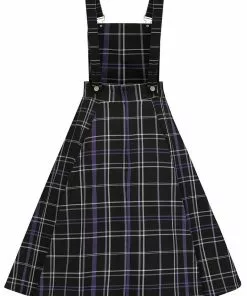 Collectif Kayden Nancy Check Overalls 60's Swing Dress Black