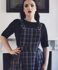 Collectif Kayden Nancy Check Overalls 60's Swing Dress Black