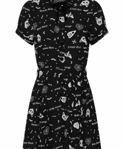 New In Collectif Mary Grace Creepy Girl 80's Skater Dress Black