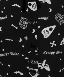 New In Collectif Mary Grace Creepy Girl 80's Skater Dress Black