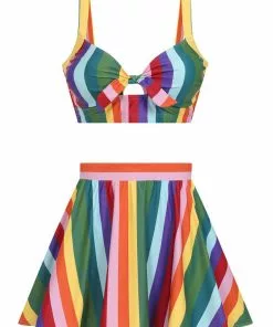 New In Collectif Rainbow Stripes 60's Bikini Top Multi Colour