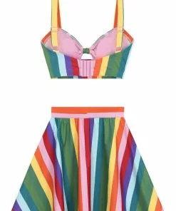 New In Collectif Rainbow Stripes 60's Bikini Top Multi Colour