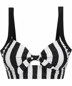 Collectif Beetle Stripe 60's Bikini Top Black White