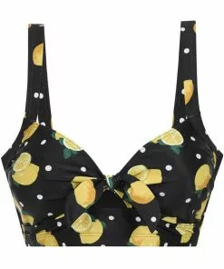 New In Collectif Lemon Polka 50's Bikini Top Black