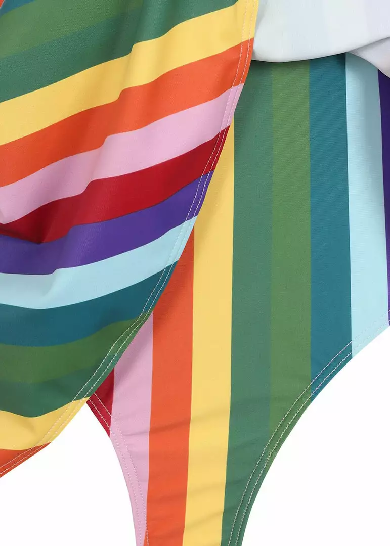 Collectif Rainbow Stripes 60's Bikini Briefs Skirt Multi New In 7 Collectif Rainbow Stripes 60's Bikini Briefs Skirt Multi New In