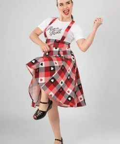 New In Collectif Alexa Heart Gingham 50's Swing Skirt Red