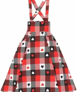 New In Collectif Alexa Heart Gingham 50's Swing Skirt Red