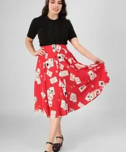 New In Collectif Megan Cat Croupier 50's Swing Skirt Red 9 New In Collectif Megan Cat Croupier 50's Swing Skirt Red