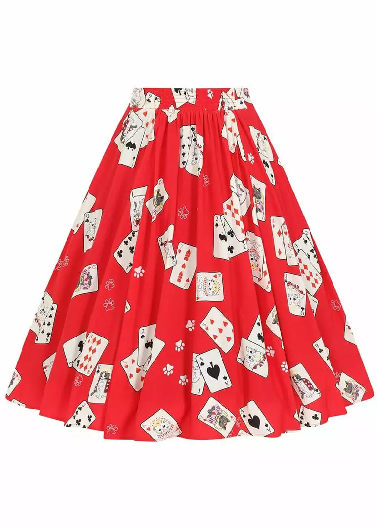 New In Collectif Megan Cat Croupier 50's Swing Skirt Red 6 New In Collectif Megan Cat Croupier 50's Swing Skirt Red