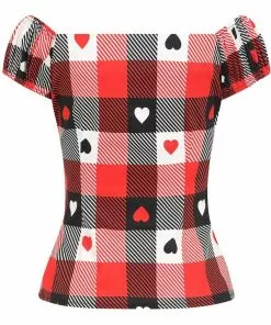 New In Collectif Dolores Heart Gingham 50's Top Red
