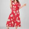 New In Collectif Akiko Cat Croupier 40's Jumpsuit Red
