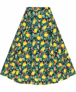 New In Collectif Clara Lemon Bloom 50's Midi Swing Skirt Teal
